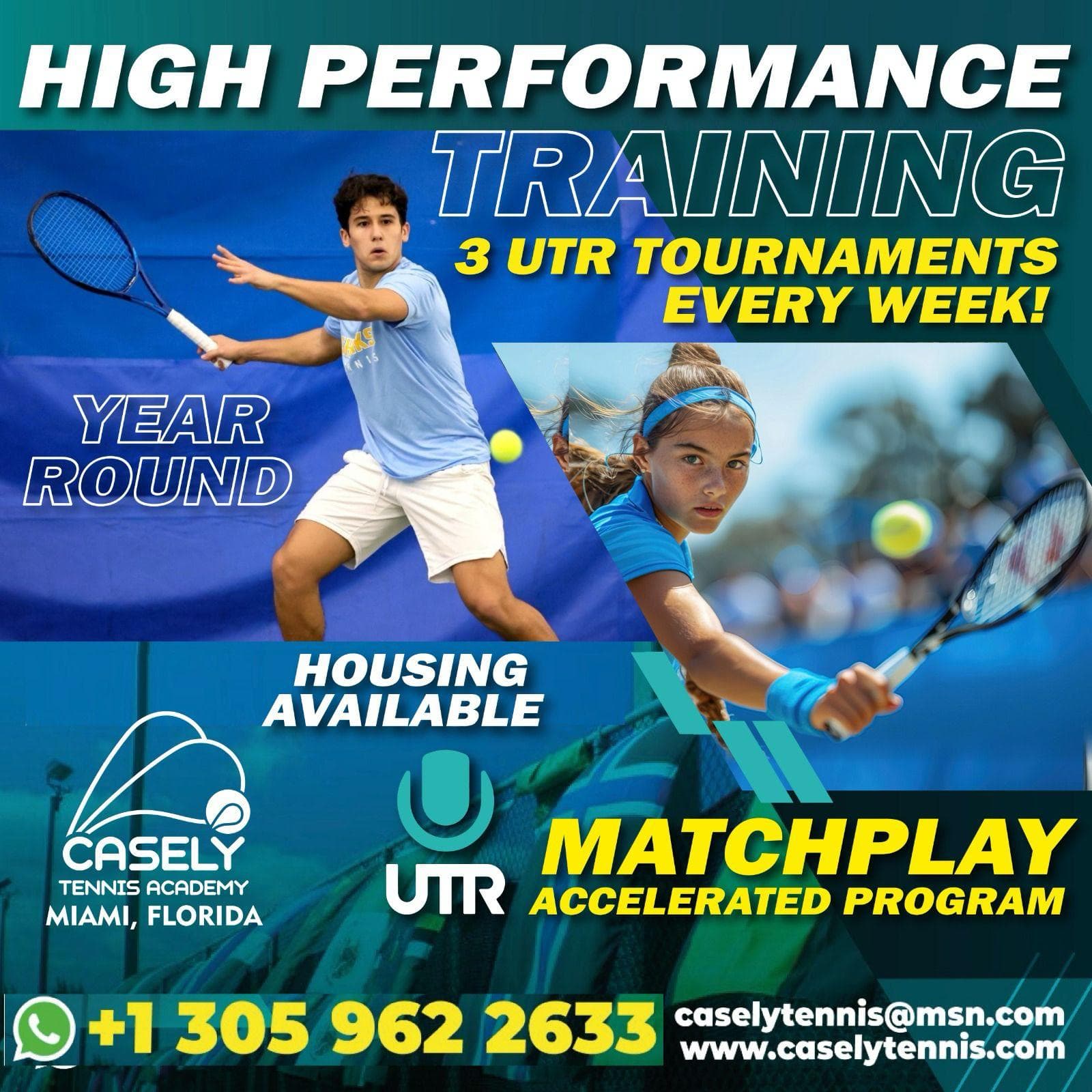 Casely Tennis Academy year-round high performance training and weekly UTR tournaments